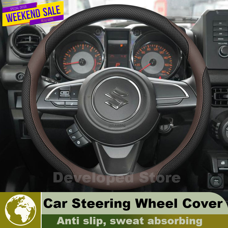 Car Steering Wheel Cover Anti Slip Breathable - Skórzany pokrowiec na kierownicę samochodową do