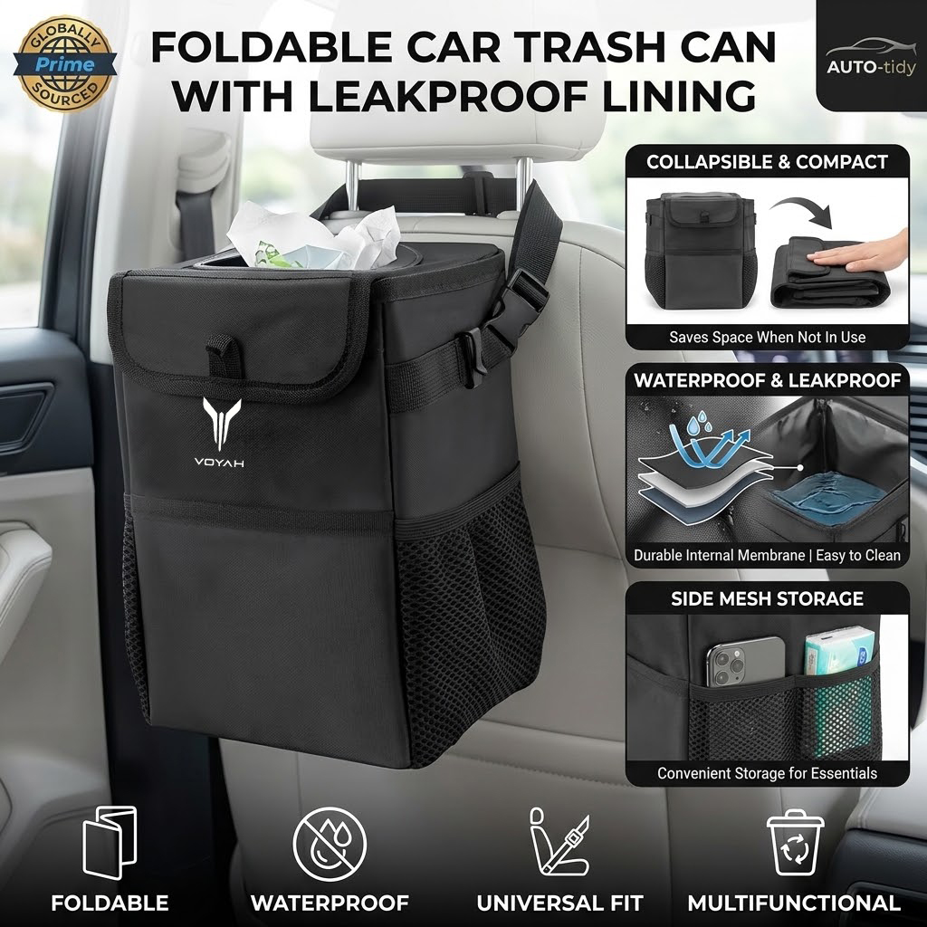 Waterproof Car Trash Can With Lid - Składany, przenośny, szczelny, wodoodporny pojemnik na